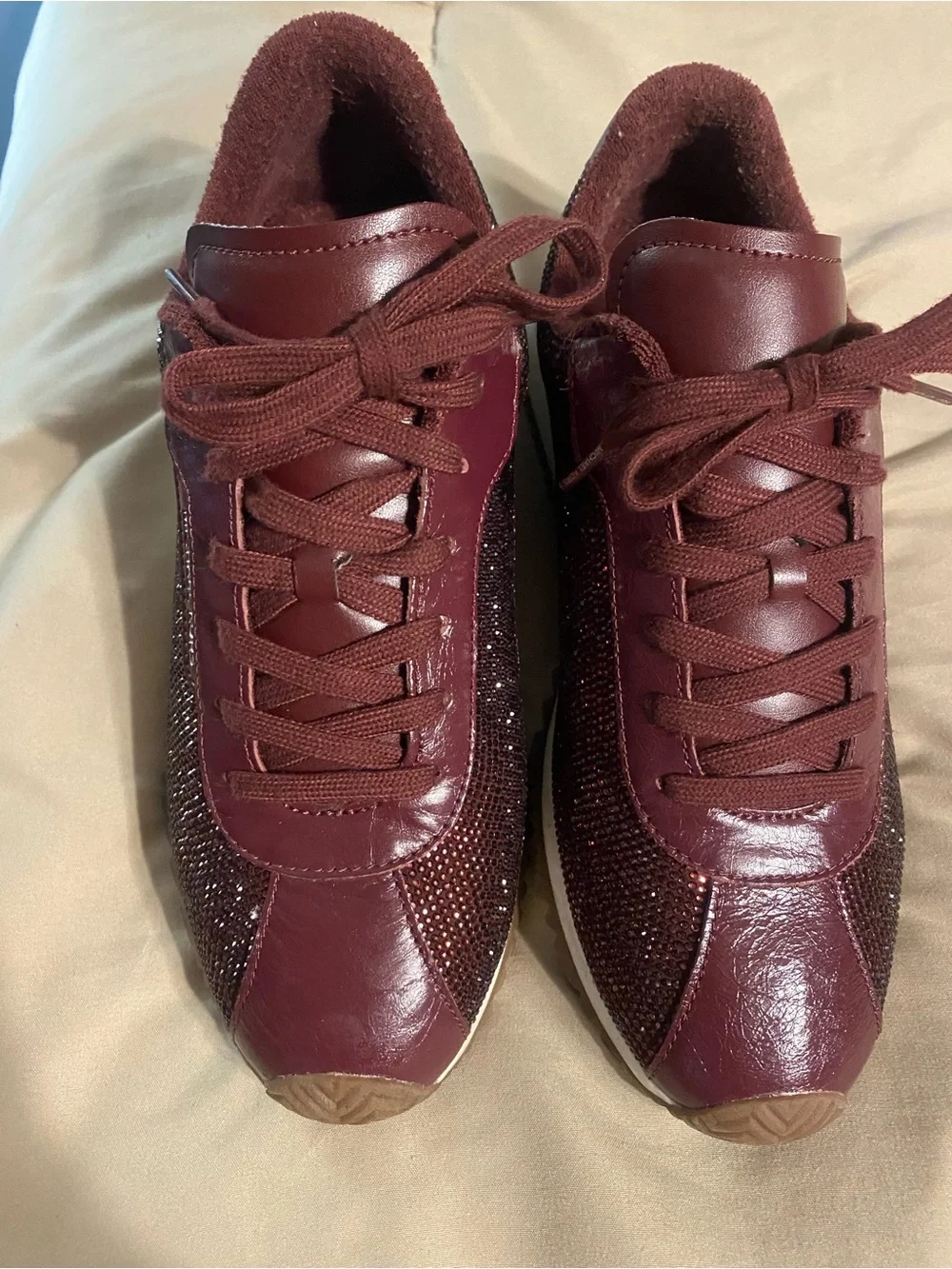Michael Kors Wine Crystal-Accented Lace-Up Sneakers